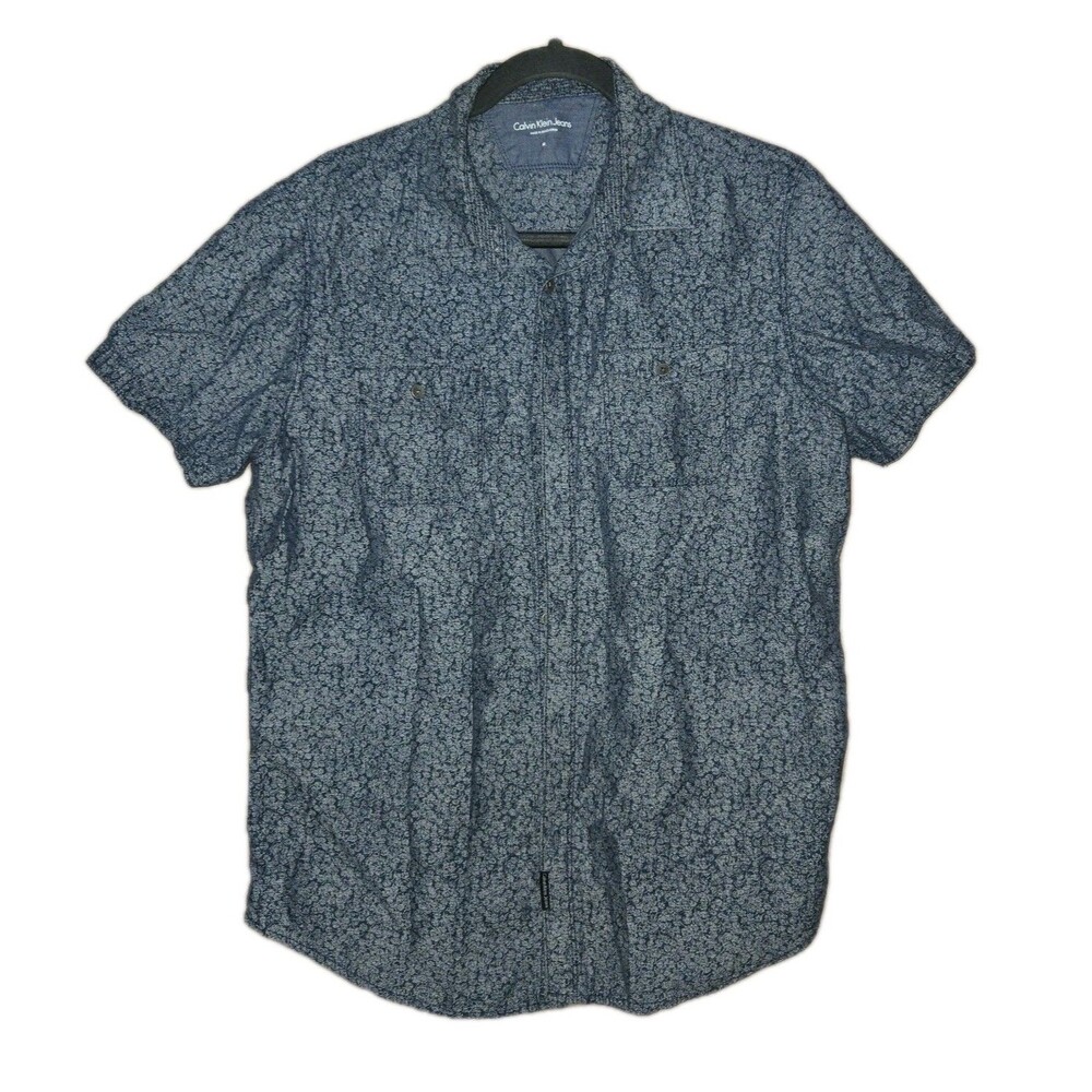 Calvin Klein Jeans Short Sleeve Button Up Shirt Blue Patterned Size M